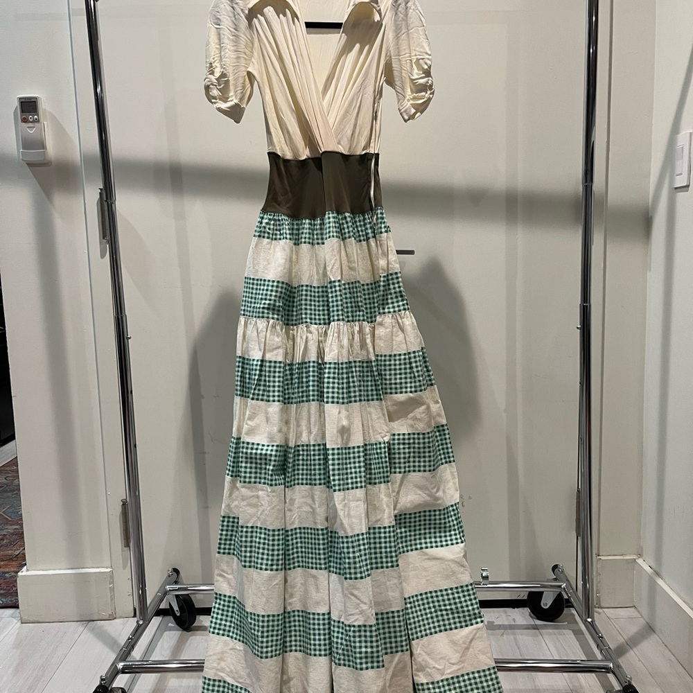 Elegant Green and Cream Checkered Dress